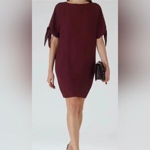 REISS Burgundy Shift Dress Tie Sleeves Size 6